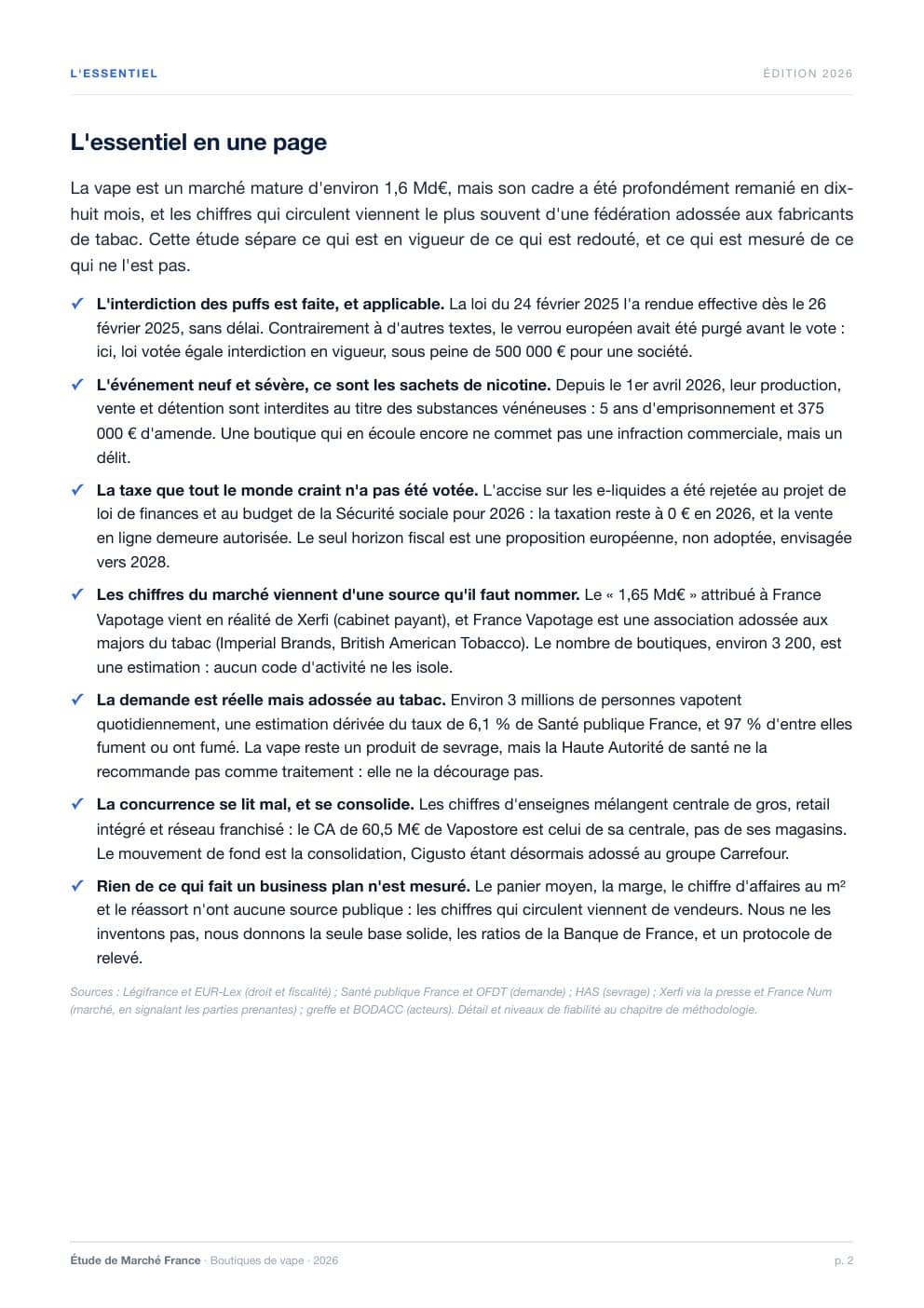 Page 2 de l'extrait de Le marché de la cigarette électronique et de la vape en France · Étude 2026