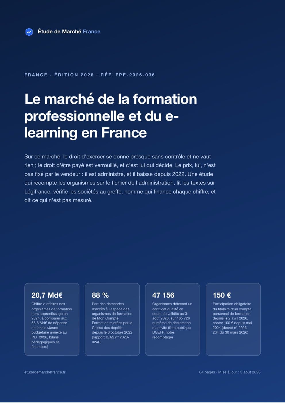 Page 1 de l'extrait de Le marché de la formation professionnelle et du e-learning en France · Étude 2026