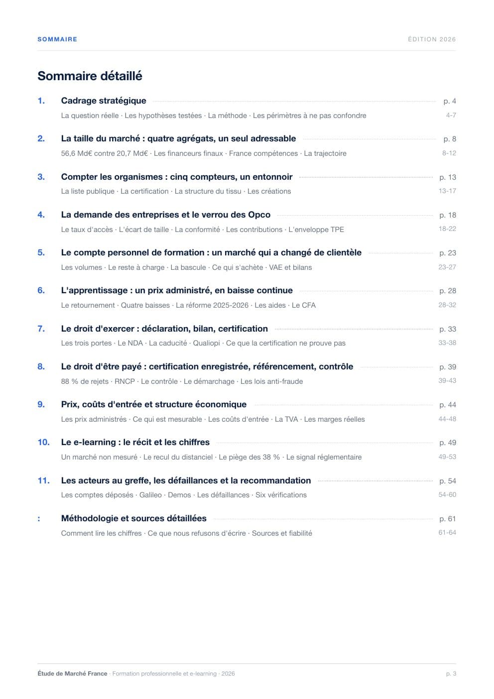 Page 3 de l'extrait de Le marché de la formation professionnelle et du e-learning en France · Étude 2026