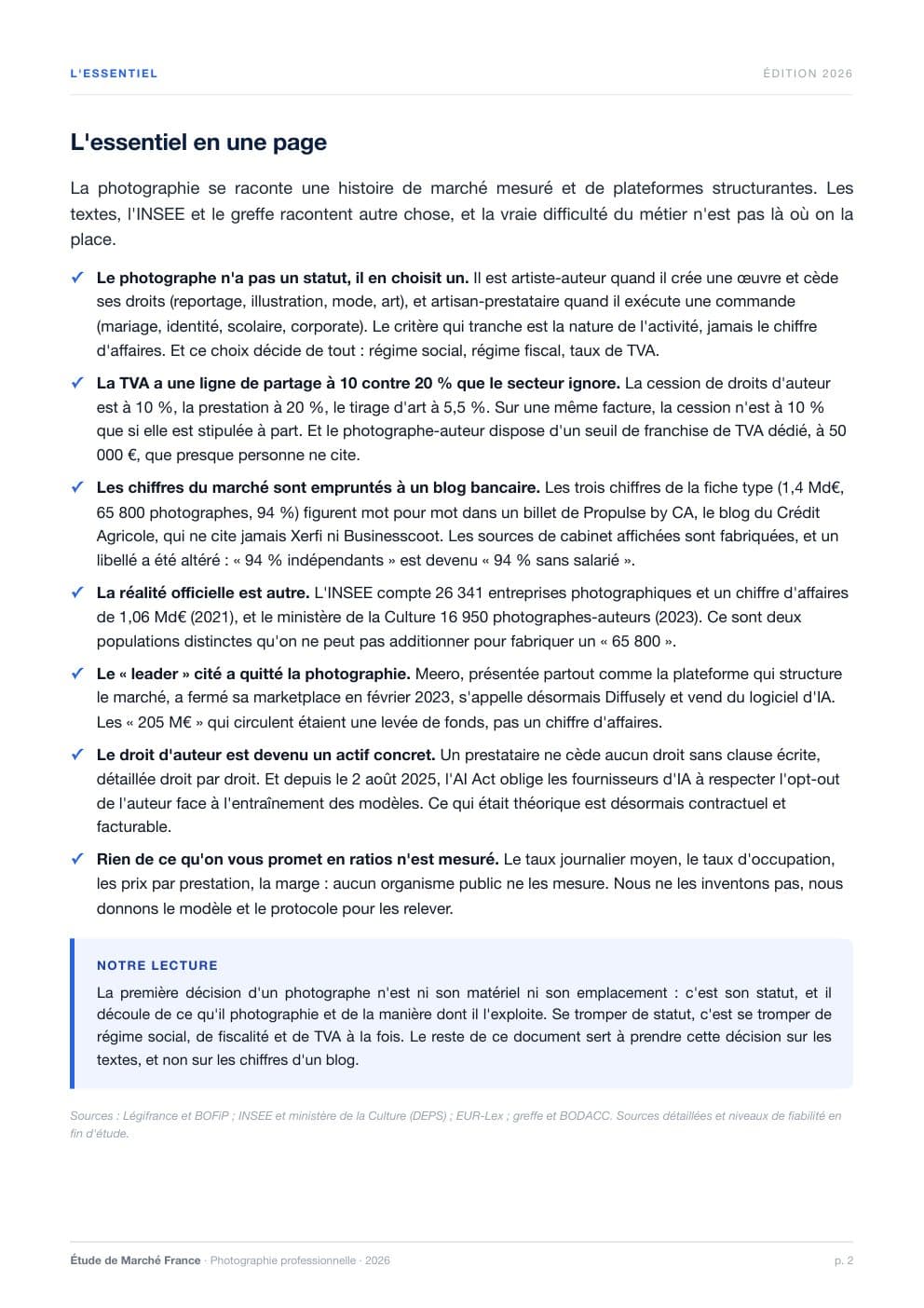 Page 2 de l'extrait de Le marché de la photographie professionnelle en France · Étude 2026
