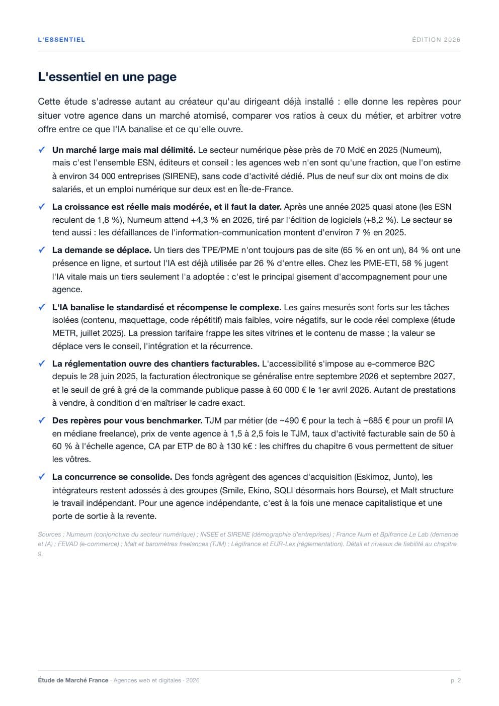 Page 2 de l'extrait de Le marché des agences web et digitales en France · Étude 2026