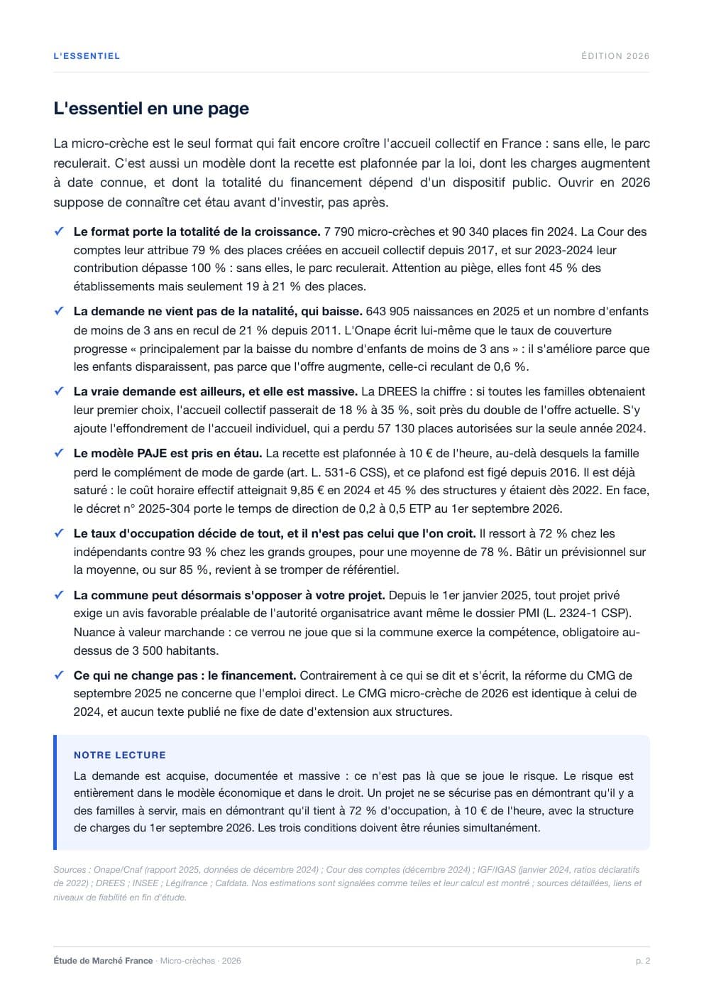 Page 2 de l'extrait de Le marché des micro-crèches en France · Étude 2026