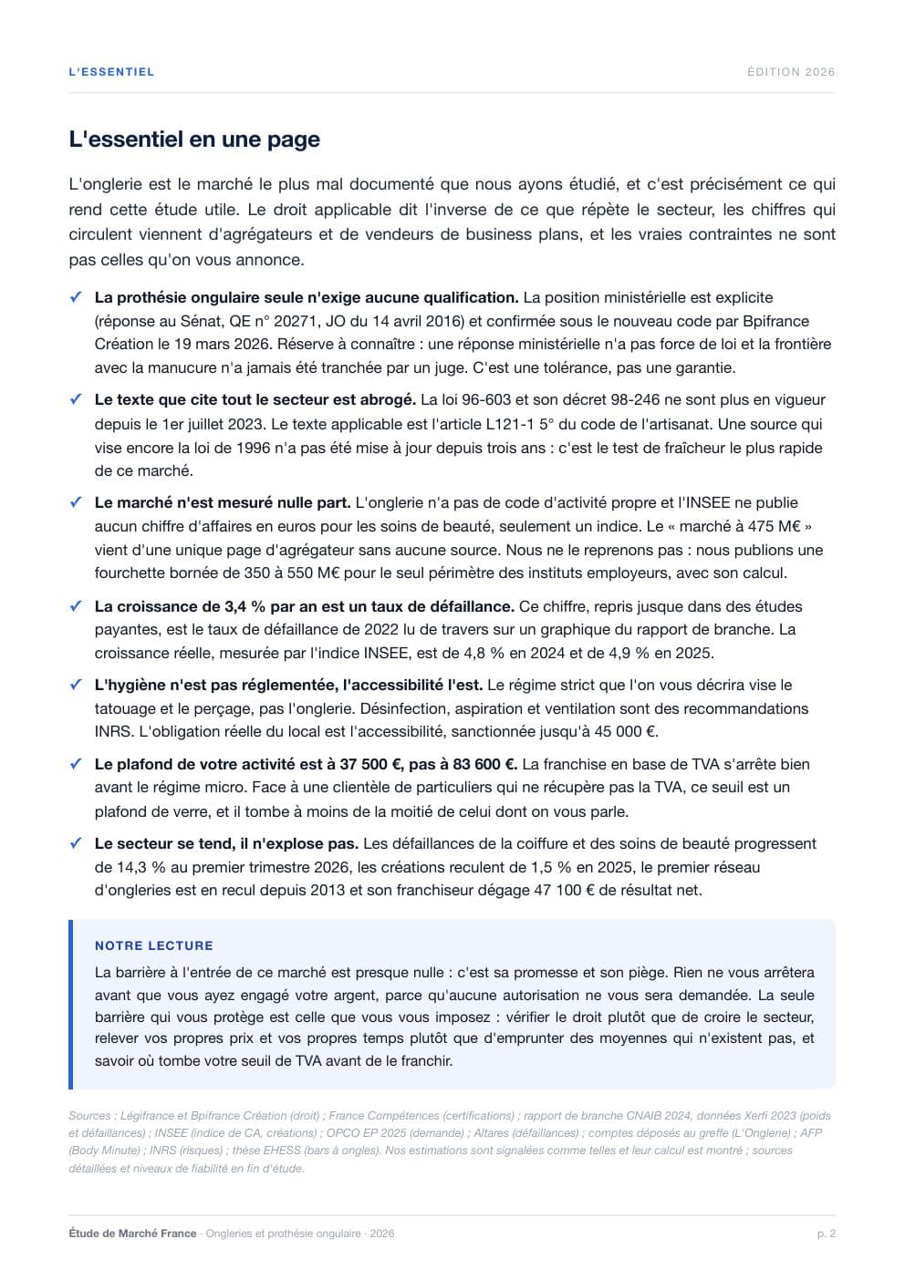 Page 2 de l'extrait de Le marché des ongleries et de la prothésie ongulaire en France · Étude 2026