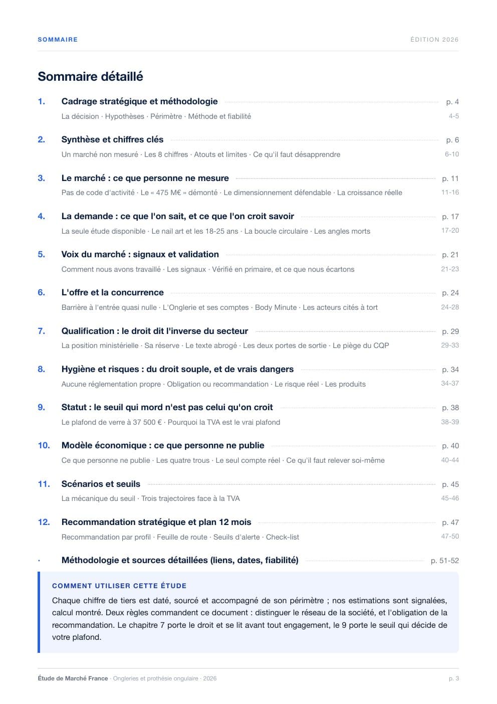 Page 3 de l'extrait de Le marché des ongleries et de la prothésie ongulaire en France · Étude 2026