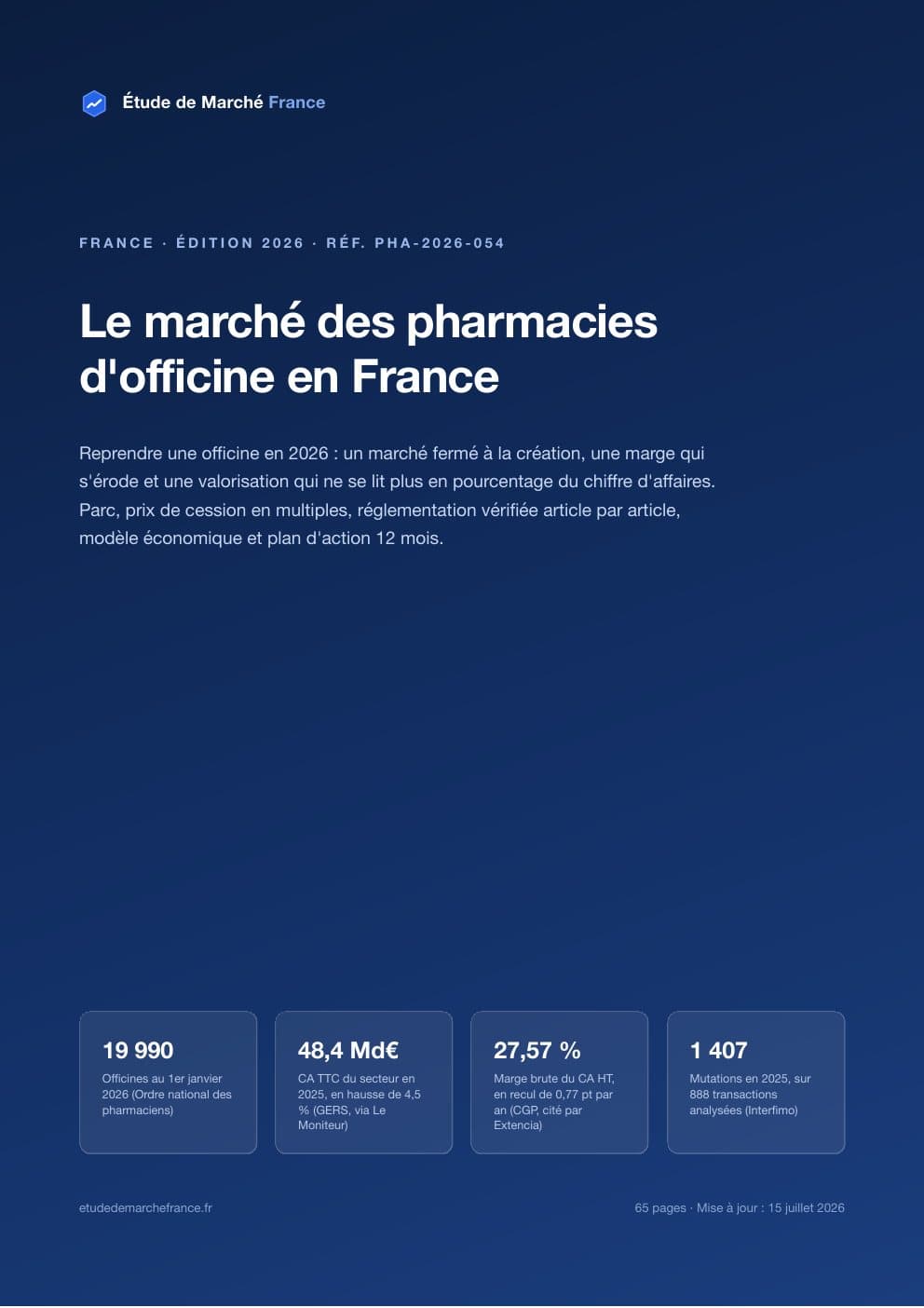 Page 1 de l'extrait de Le marché des pharmacies d'officine en France · Étude 2026