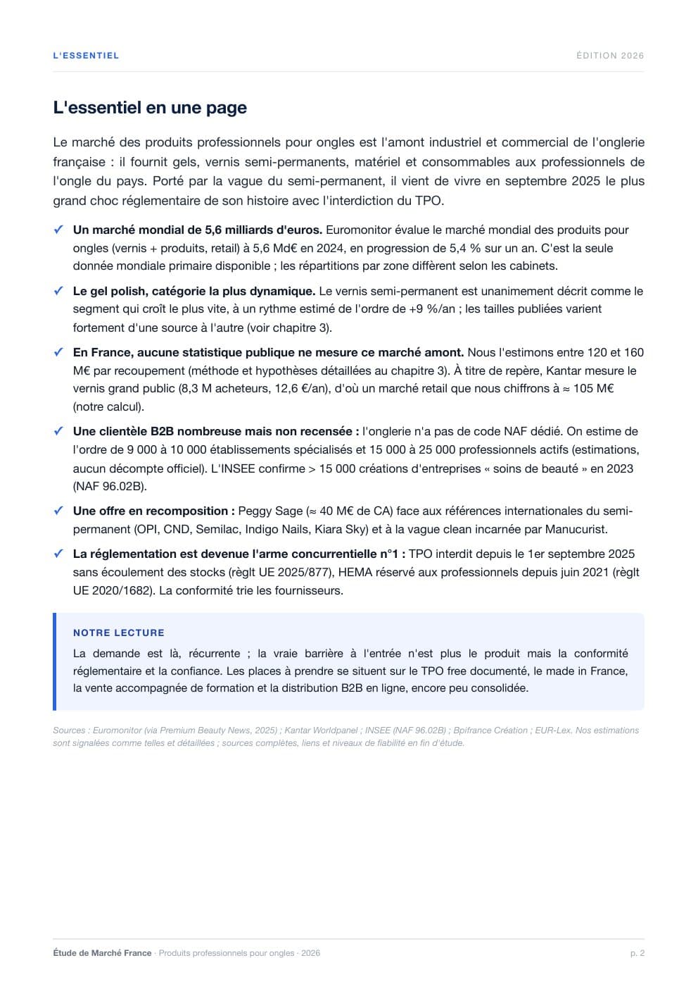 Page 2 de l'extrait de Le marché des produits professionnels pour ongles en France · Étude 2026