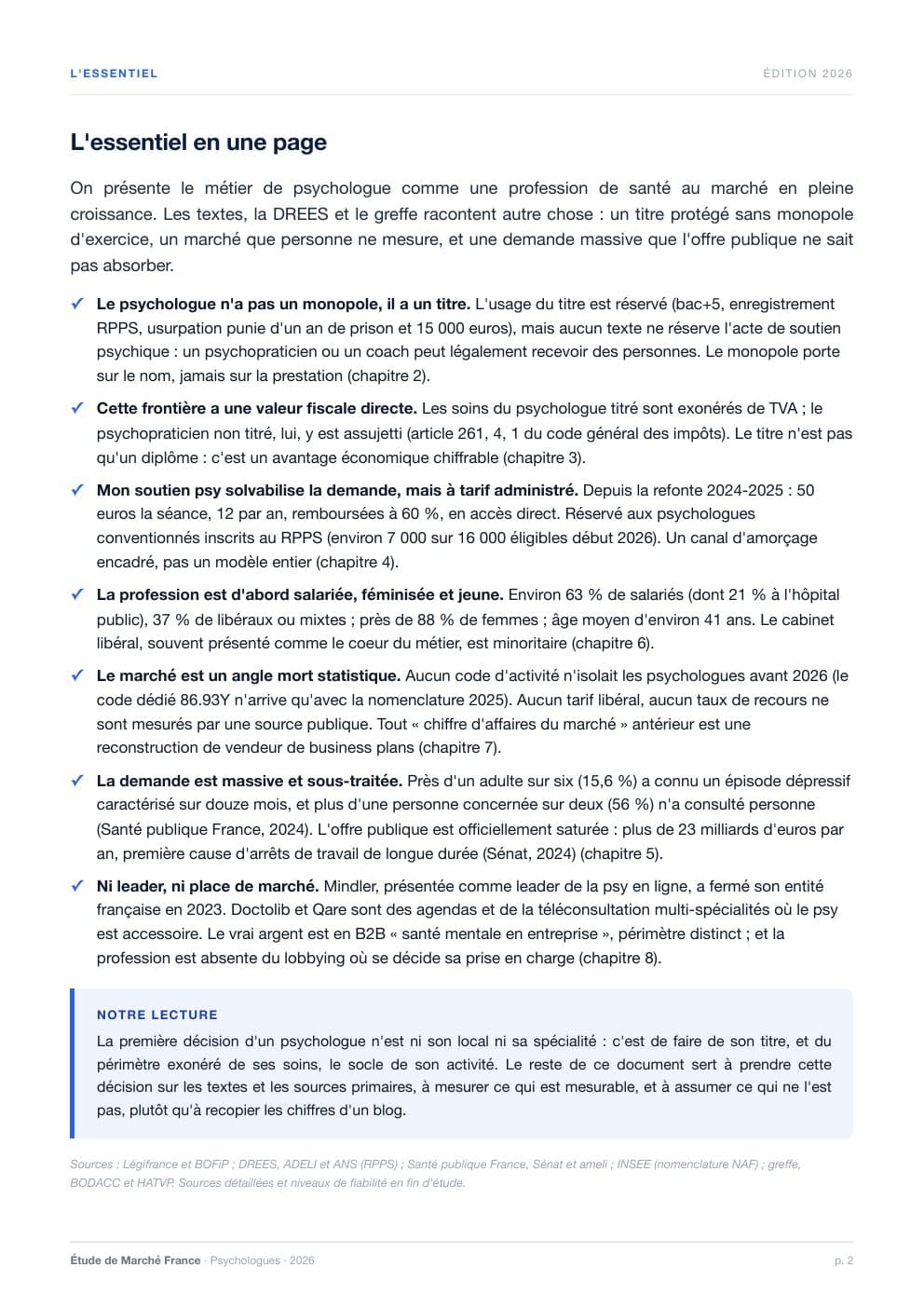Page 2 de l'extrait de Le marché des psychologues en France · Étude 2026
